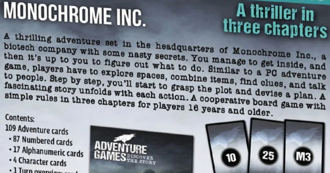 Adventure Games Monochrome Inc Box Back